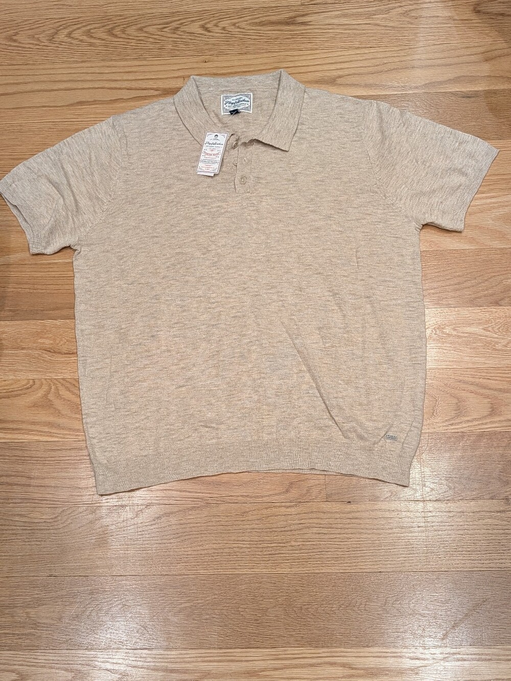 Flag & Anthem Knit Polo Shirt Beige Oatmeal Size Large NWT